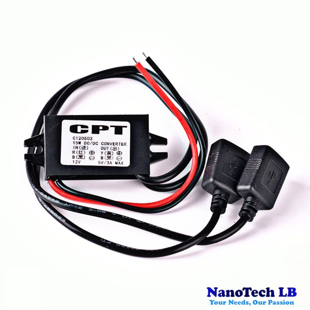 12VDC to 5VDC 3A Step Down Converter With 2 USB Output Power Adapter