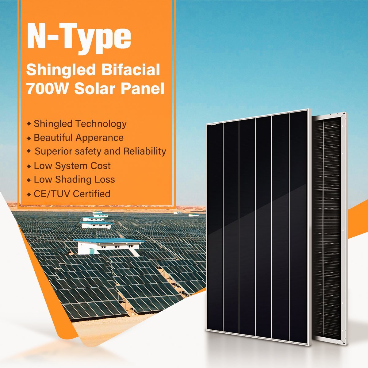 Bifacial Bluesun HJT N-Types 700W Solar Panel - Image 3