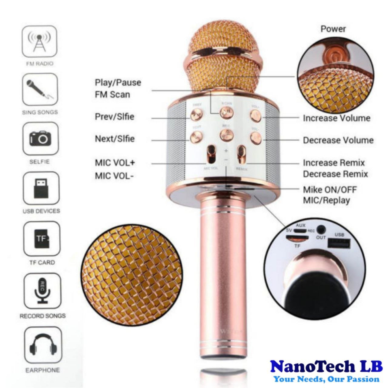 WS-858 Wireless Karaoke Microphone Bluetooth Handheld Portable - Image 4