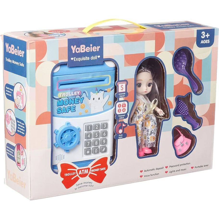 Mini Money Saving Box Trolley Case Piggy Bank For Kids With Doll Set (L8 x W12.5 x H20)cm