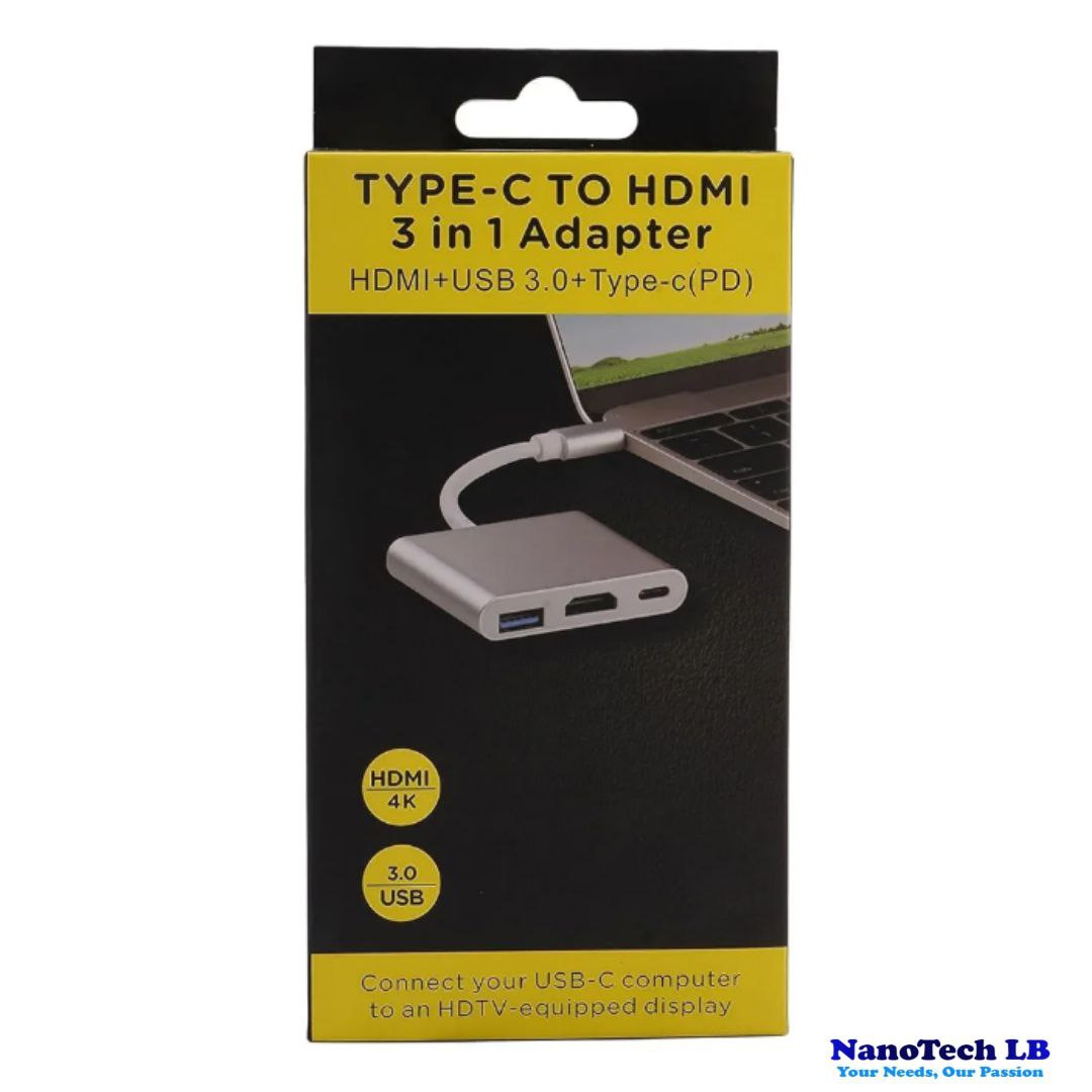 USB-C to HDMI Adapter, 3 in 1 Type-C to HDMI Multiport Adapter Converter with USB 3.0 Port and USB C Charging Port