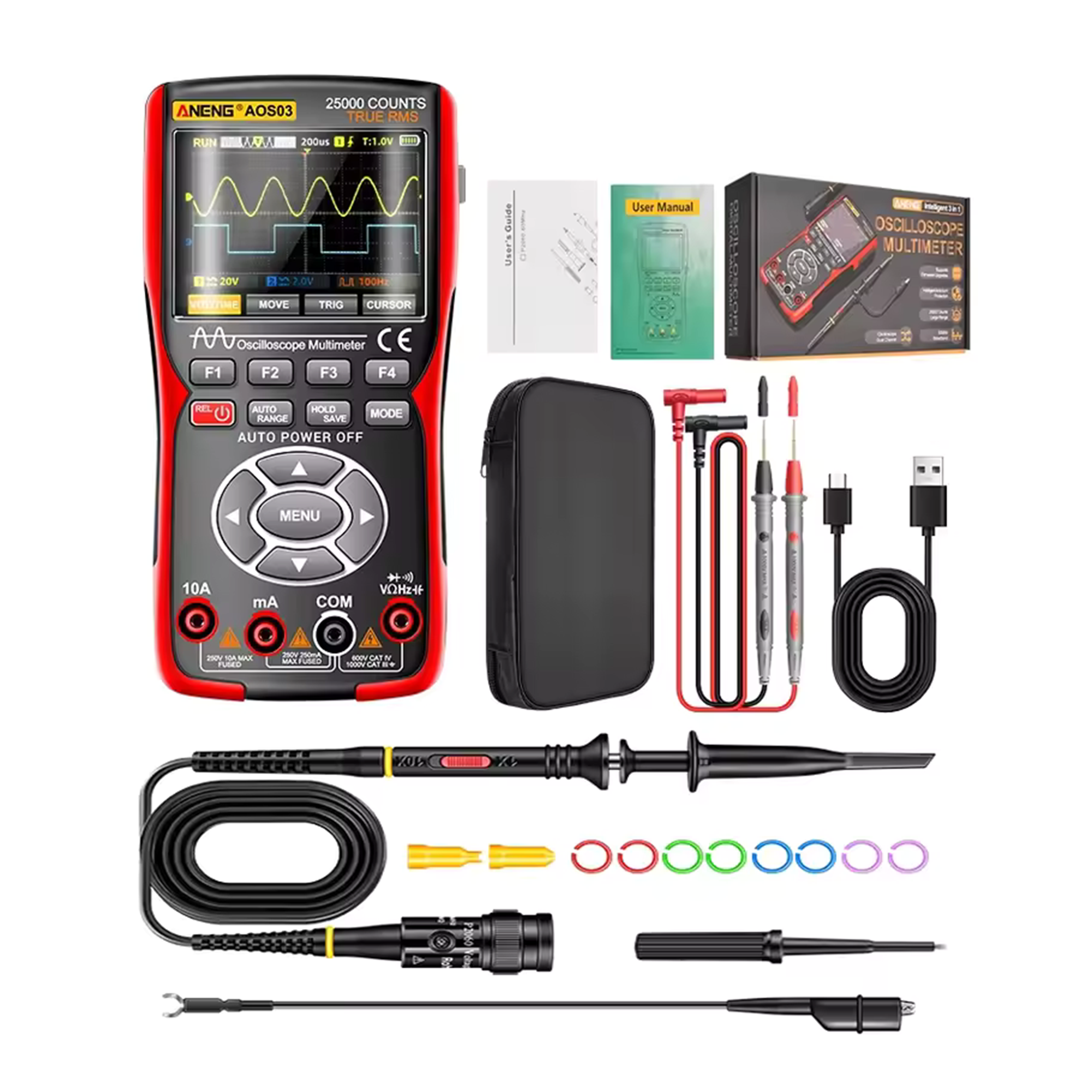 Aneng AOS03 3-in-1 Dual Channel 50MHz Bandwidth Oscilloscope Multimeter